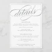 Klassieke kalligrafie Script Wit en Sage Bruiloft Informatiekaartje (Voorkant)