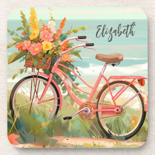 Klassieke kalligrafie zomer strand fiets bier onderzetter