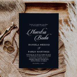 Klassieke kalligrafie Zwart Wit Nuestra Boda Kaart