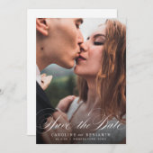 Klassieke kalligrafiefoto bruiloft, behalve de dat save the date (Voorkant / Achterkant)