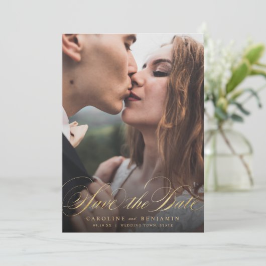 Klassieke kalligrafiefoto bruiloft, behalve de dat save the date (Staand voorkant)