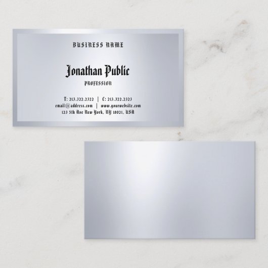 Klassieke kalligrafische typerende zilverlook eleg visitekaartje (Voorkant / Achterkant)