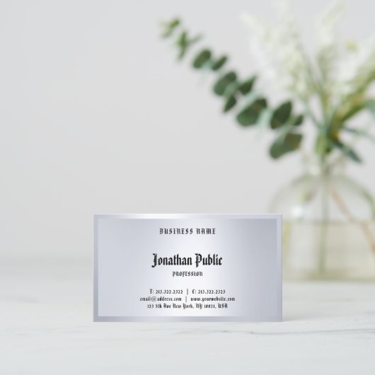 Klassieke kalligrafische typerende zilverlook eleg visitekaartje (Staand voorkant)