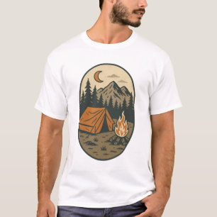 Klassieke kampeer nachtscène kampvuur bergen t-shirt