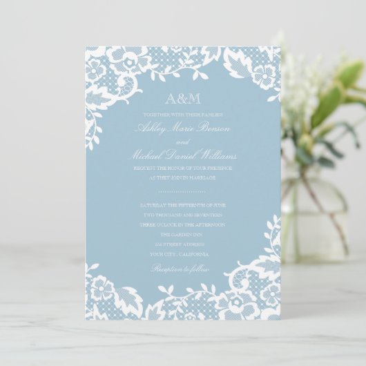 Klassieke Kant bruiloft uitnodiging (Staand voorkant)