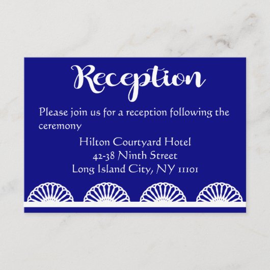 Klassieke Kanten Trouwreceptie Koningsblauw Marine Informatiekaartje (Voorkant)