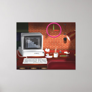 Klassieke Kantoor 1980 met computer Canvas Afdruk