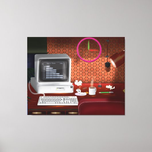 Klassieke Kantoor 1980 met computer Canvas Afdruk (Voorkant)