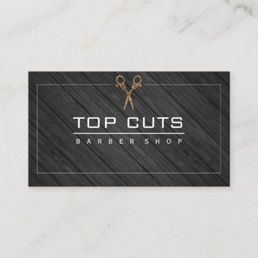 Klassieke kapperszaak Hout Fancy schaar Visitekaartje (Voorkant)