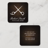 Klassieke kapperszaak | Hout | Schaar Vierkante Visitekaartje (Voorkant / Achterkant)