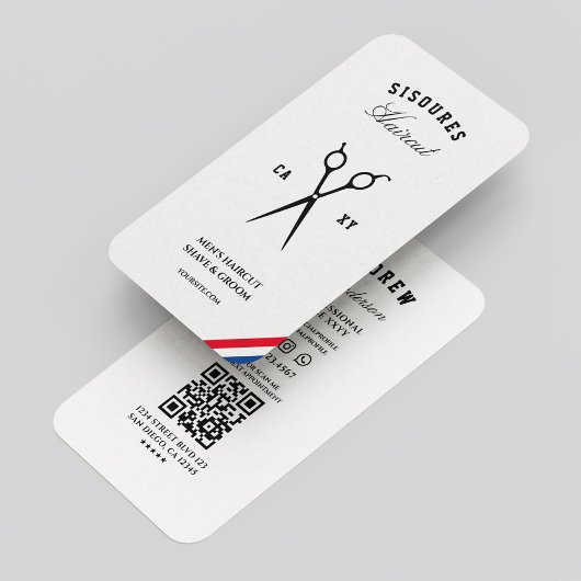 Klassieke kapperszaak kapper rood wit blauw modern visitekaartje