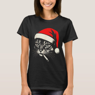 Klassieke kat die sigaret rookt Kerstkat Santa T-shirt