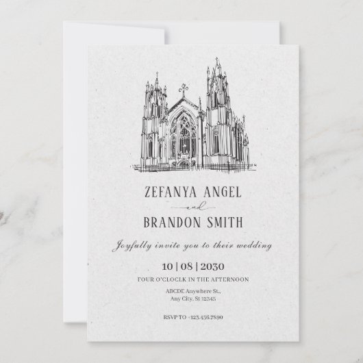 Klassieke  kathedraal bruiloft kaart (Voorkant)