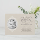 Klassieke katholieke Baptism Foto-uitnodigingen Kaart (Staand voorkant)