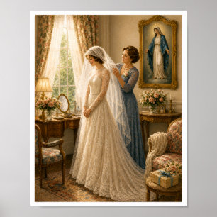 Klassieke Katholieke Bruids Sluier Mariage Huwelij Poster