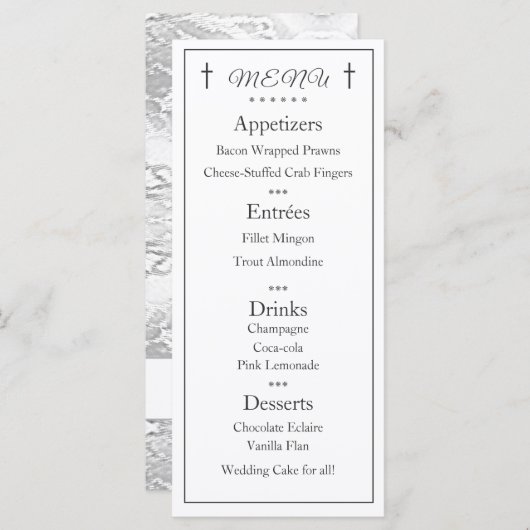 Klassieke katholieke monogrammed Wedding Menu (Voorkant / Achterkant)