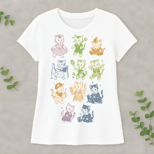 Klassieke Kawaii Kat Cute Retro Kitty Illustratie T-shirt