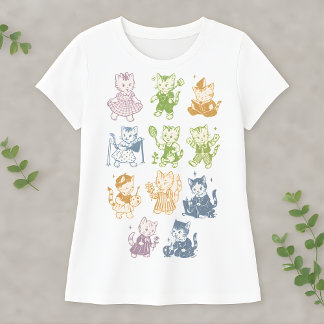 Klassieke Kawaii Kat Cute Retro Kitty Illustratie T-shirt