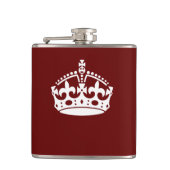 Klassieke Keep Calm Crown op Bourgogne Red Heupfles (Voorkant)