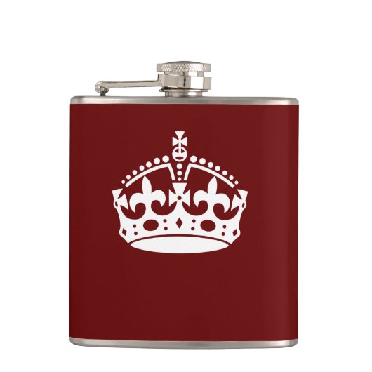 Klassieke Keep Calm Crown op Bourgogne Red Heupfles (Voorkant)