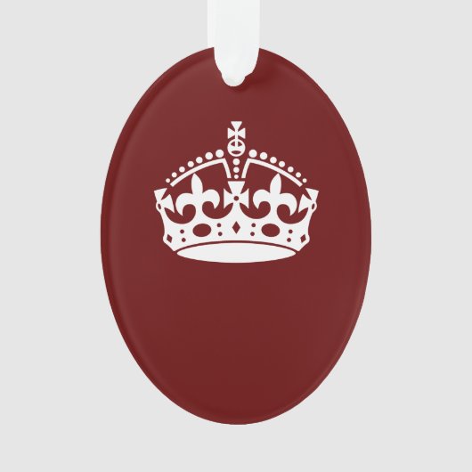 Klassieke Keep Calm Crown op Bourgogne Red Ornament (voorkant)