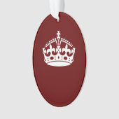 Klassieke Keep Calm Crown op Bourgogne Red Ornament (voorkant)