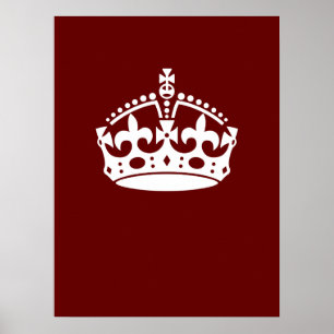 Klassieke Keep Calm Crown op Bourgogne Red Poster