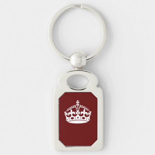 Klassieke Keep Calm Crown op Bourgogne Red Sleutelhanger (Voorkant)
