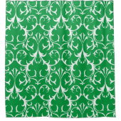 Klassieke Kelly Green & White Damask Bloemen Douchegordijn (Voorkant)