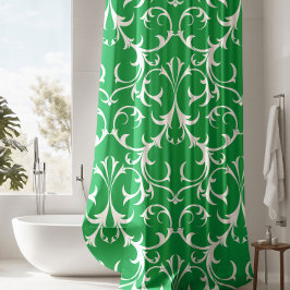 Klassieke Kelly Green & White Damask Bloemen Douchegordijn
