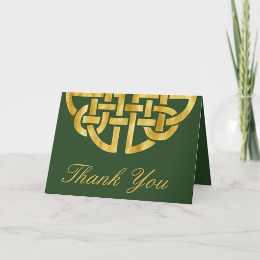 Klassieke Keltische knoop Green & Gold Handfasting Bedankkaart (Voorkant)