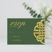 Klassieke Keltische Knoop Groen & Goud Handfasting RSVP Kaartje (Staand voorkant)