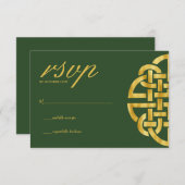 Klassieke Keltische Knoop Groen & Goud Handfasting RSVP Kaartje (Voorkant / Achterkant)