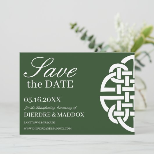 Klassieke Keltische Knoop Groen Handfasting Save The Date (Staand voorkant)