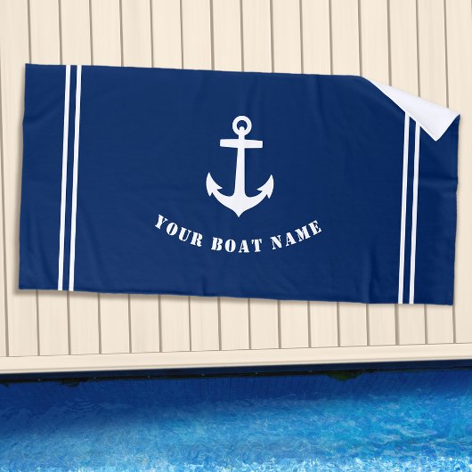 Klassieke keranker met bootnaam Navy Blue Strandlaken
