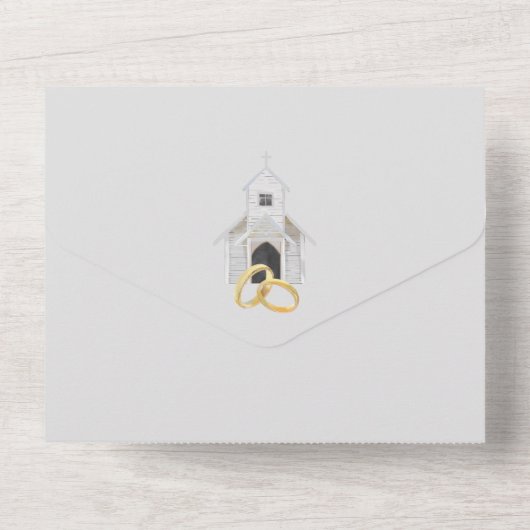 Klassieke Kerk Bruiloft Alles in Een Uitnodiging (Achterkant)