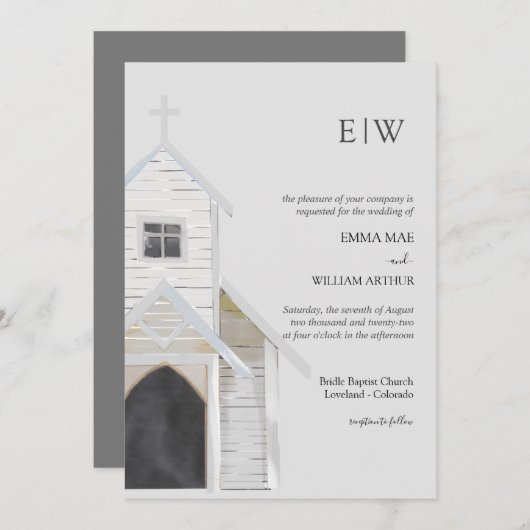 Klassieke Kerk Bruiloft Kaart (Voorkant / Achterkant)