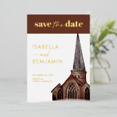 Klassieke Kerk Religieuze Bruiloft Save The Date Folie Uitnodiging (Staand Voorkant)