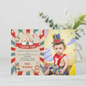 Klassieke Kermis Circus & Dieren Verjaardagsfoto Bedankkaart (Staand voorkant)