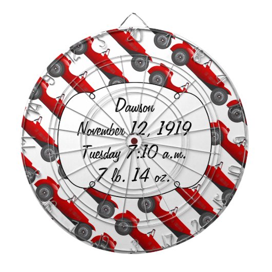 Klassieke kernen dozen met zoete rode rugro-auto dartbord (Voorkant)