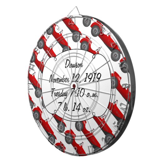 Klassieke kernen dozen met zoete rode rugro-auto dartbord (Voorkant Rechts)