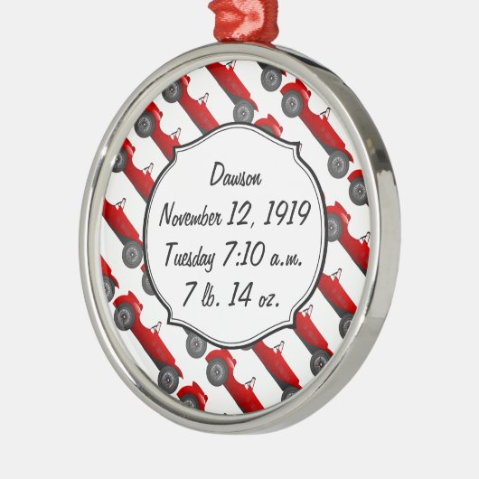 Klassieke kernen dozen met zoete rode rugro-auto metalen ornament (Links)