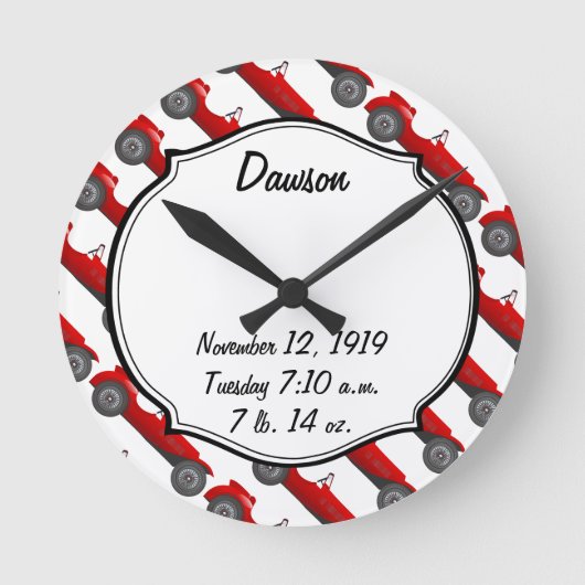 Klassieke kernen dozen met zoete rode rugro-auto ronde klok (Voorkant)