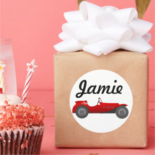 Klassieke kernen dozen met zoete rode rugro-auto ronde sticker