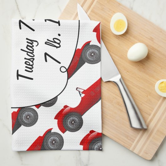 Klassieke kernen dozen met zoete rode rugro-auto theedoek (Quarter Fold)