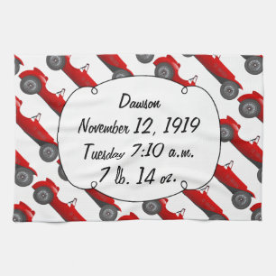 Klassieke kernen dozen met zoete rode rugro-auto theedoek