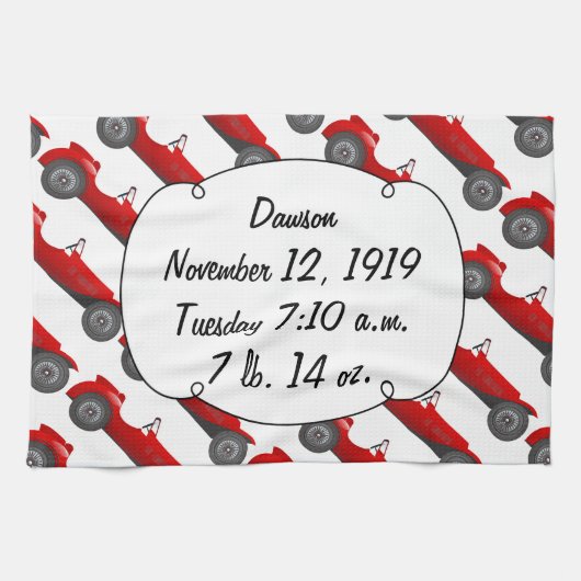 Klassieke kernen dozen met zoete rode rugro-auto theedoek (Horizontaal)