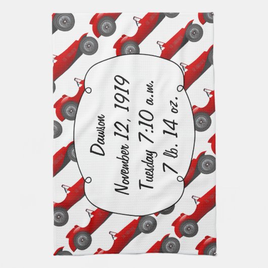 Klassieke kernen dozen met zoete rode rugro-auto theedoek (Verticaal)