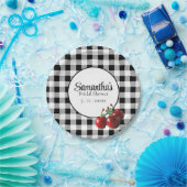 Klassieke kersen zwart wit geruit papieren bordje (Feest)