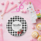 Klassieke kersen zwart wit geruit papieren bordje (Feest)